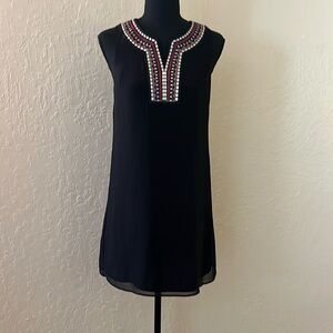 BCBGeneration Black Midi Dress with Red and White Beaded Neckline